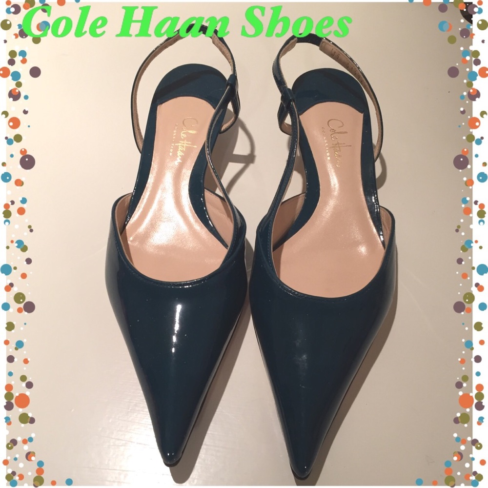 Cole Haan Teal Patent Leather Pointed Slingback Heels